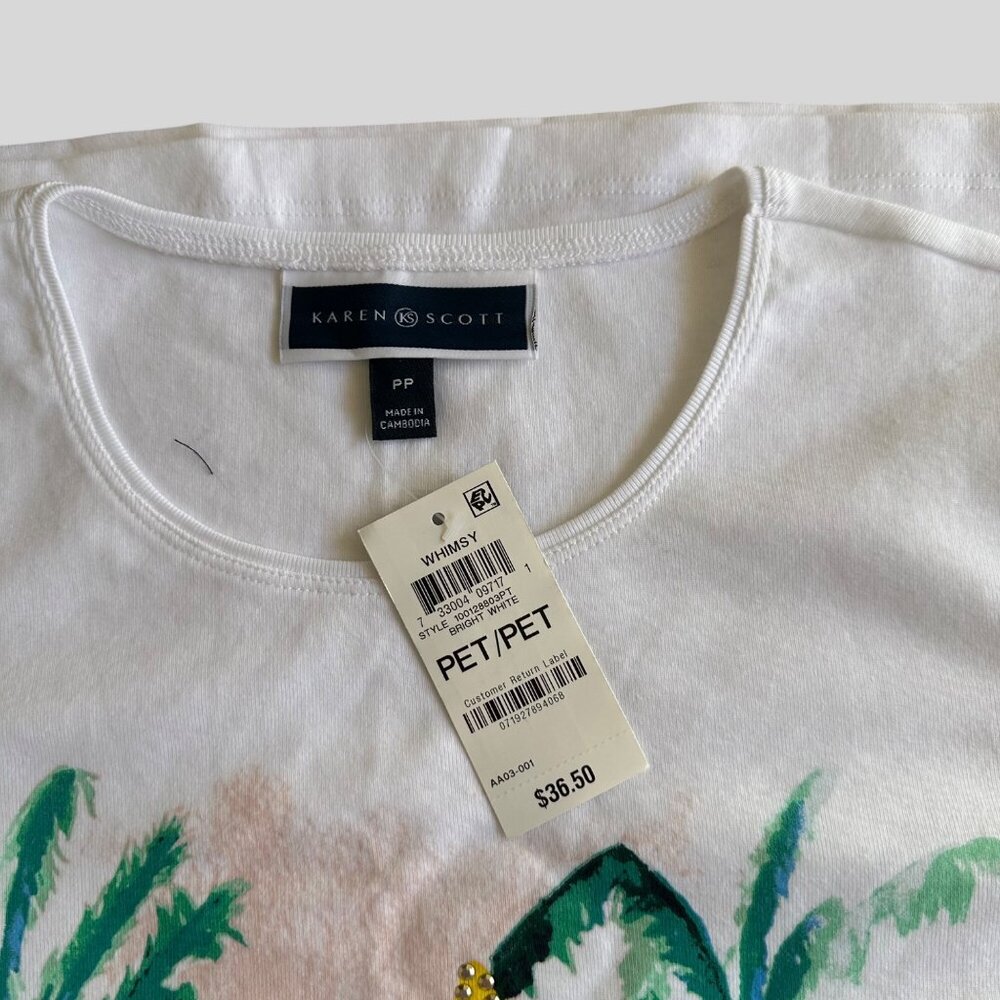 Karen Scott Women's Petite Christmas Graphic Tee Shirt Cotton Polyester White PP - Picture 9 of 9